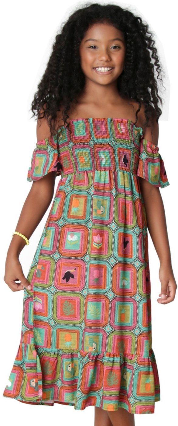 Infantil - Vestido Juvenil Look Jeans Midi Estampado