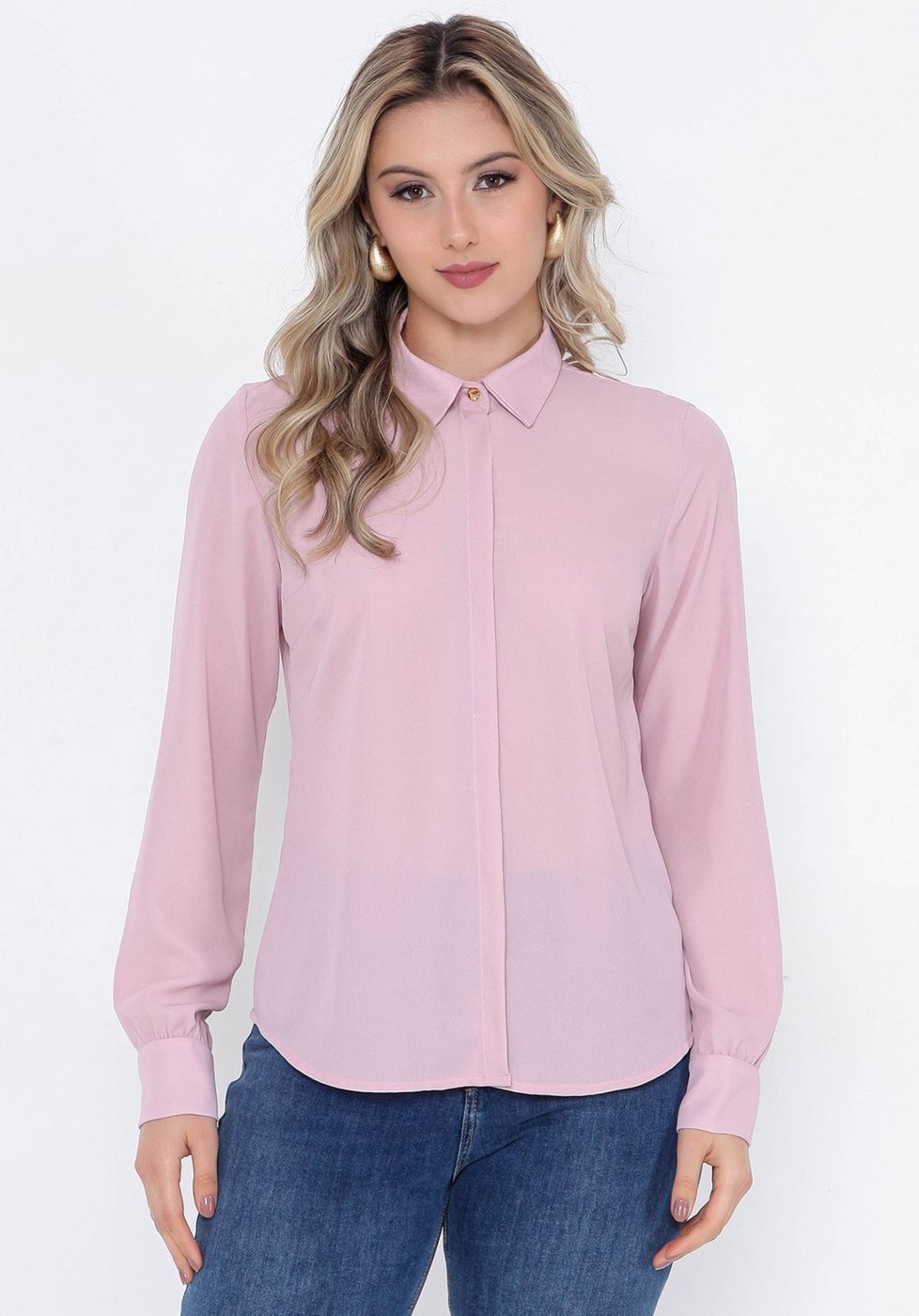 Camisa Intens Manga Longa Crepe Rosa