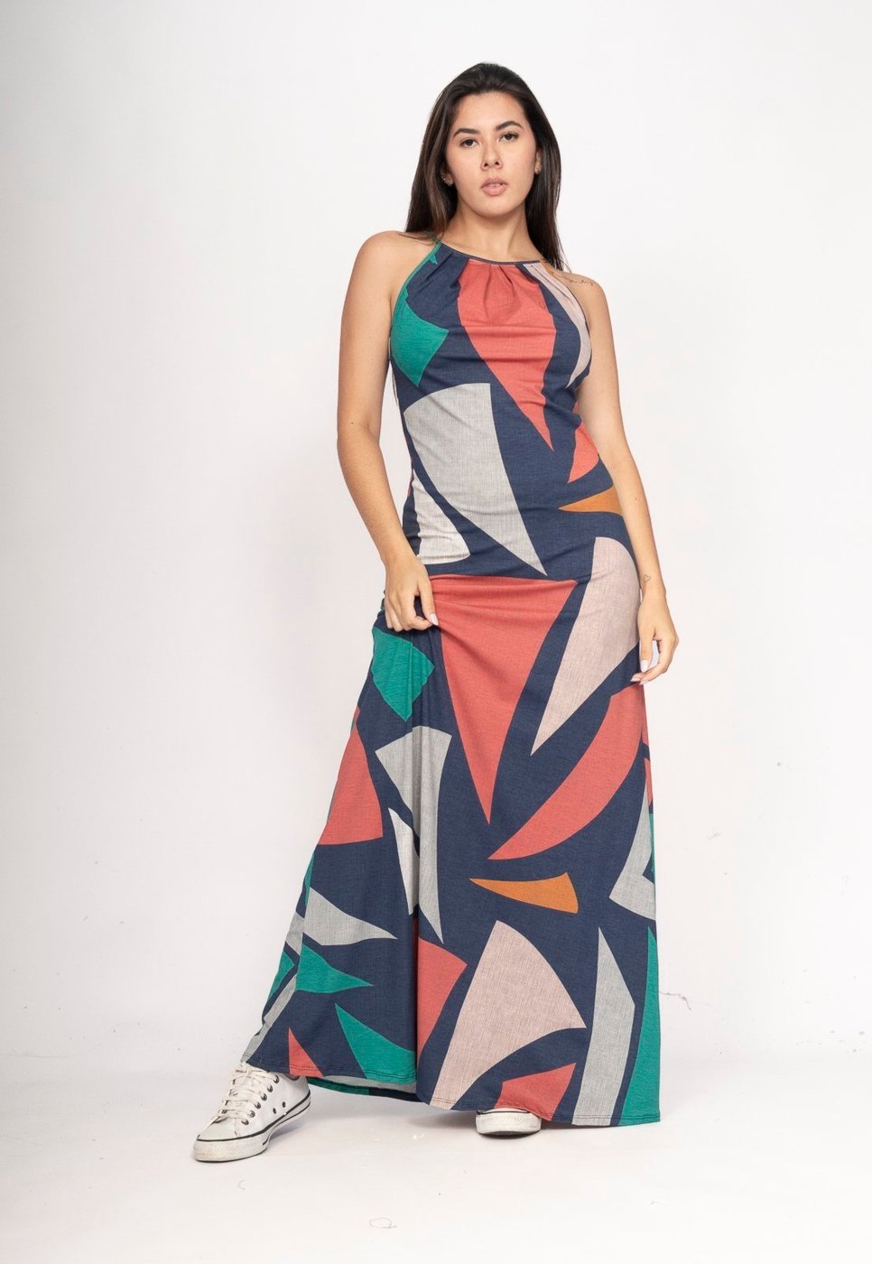 Vestido Amaoznia Vital Longo Eirapuã Malha Trapézio Geometrias do Tempo