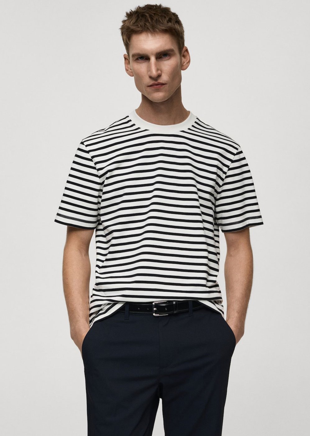 Camiseta Mango Regular Listrada Off-White