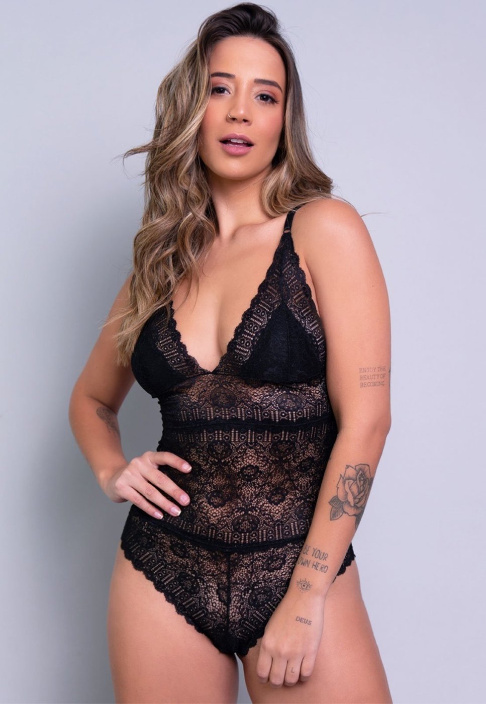 Imagem principal Body Feminino Vekyo Sexy Renda Transparente preto VEKYO preto