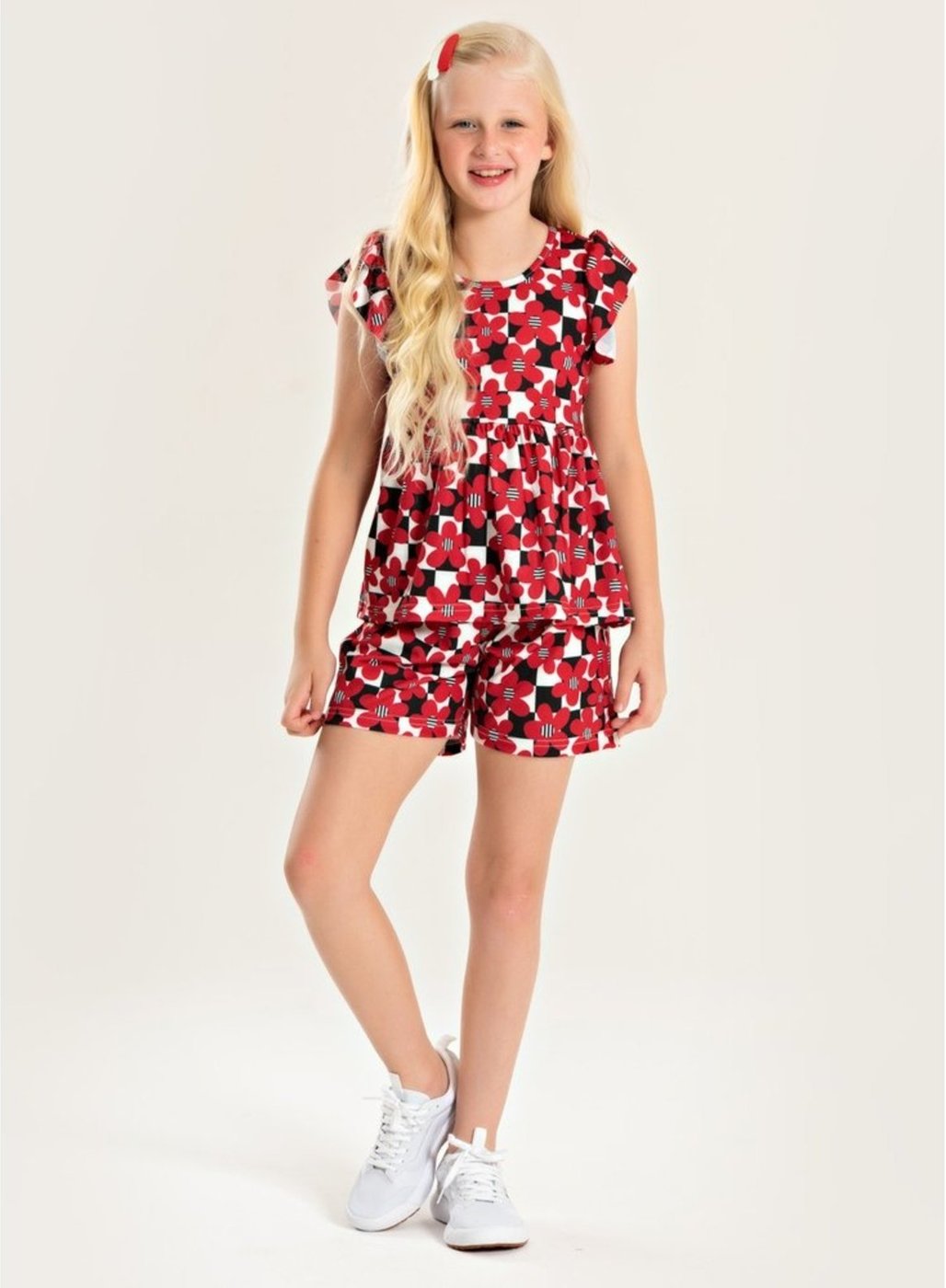 Imagem principal Infantil - Conjunto Molekada Verão Menina Cropped com Babado e Shorts Flores preto Molekada preto