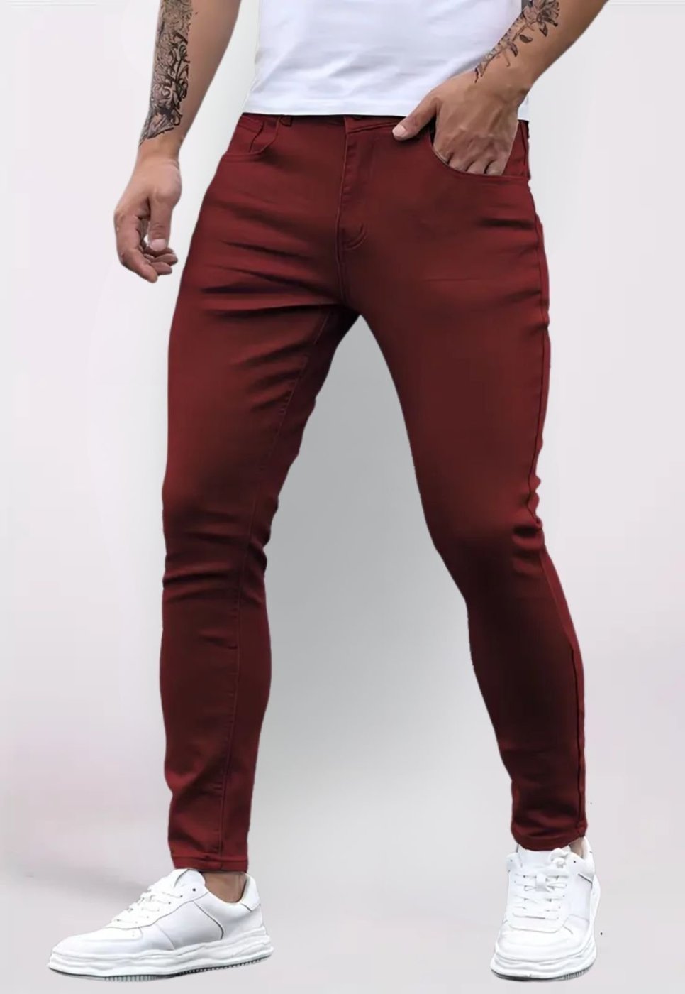 Imagem principal Calça Masculina de Sarja 5 Estilos Alfaiatada Skinny com Elastano vinho 5 ESTILOS vinho
