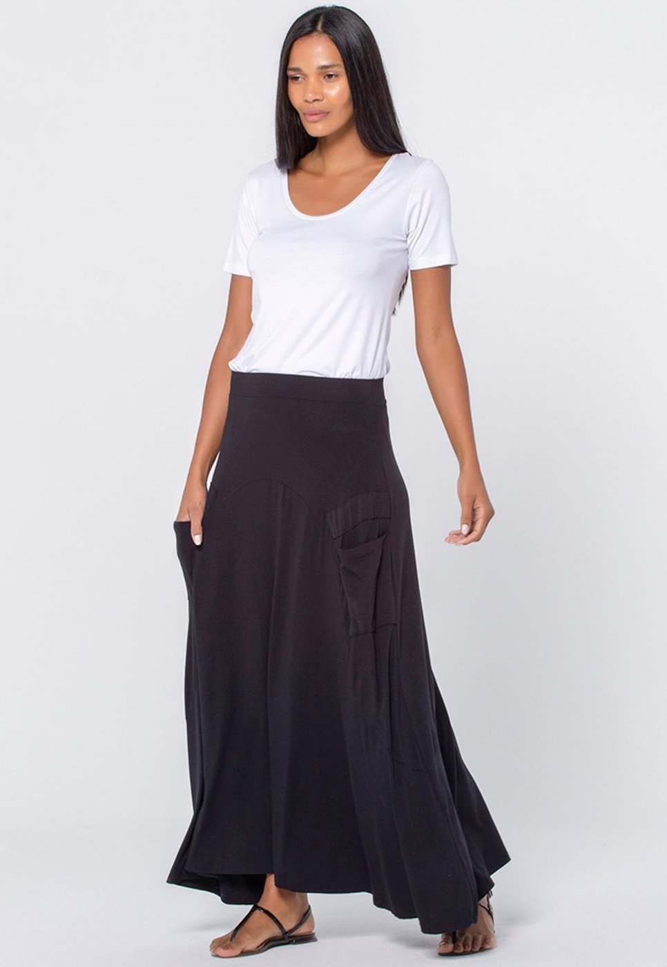 Saia Longa Amazonia Vital Malha com Bolso Preta
