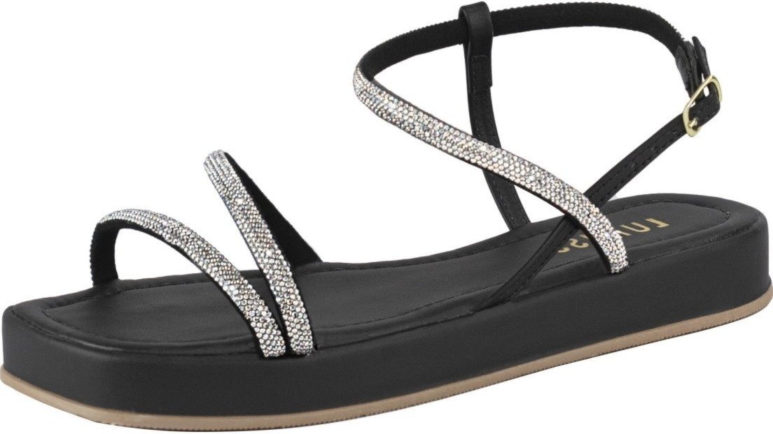 Imagem principal Sandália Feminina Papete Lumiss Tiras Strass Brilho Flat Confortável preto LUMISS preto