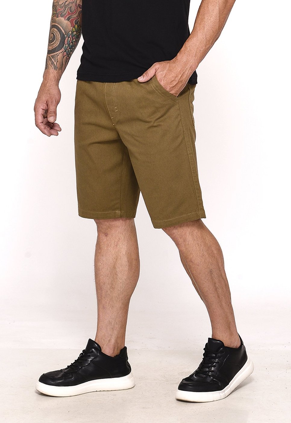 Imagem principal Bermuda Masculina Sarja Cós Elástico Casual Confortável Estilo Urbano Macaw marrom Macaw marrom