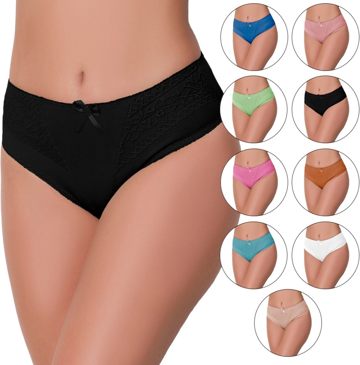 Imagem principal Kit 5 Calcinhas Gabi Lingerie Cotton Lingerie Com Detalhes Rendados Algodão Confortável multicolorido Gabi Lingerie multicolorido