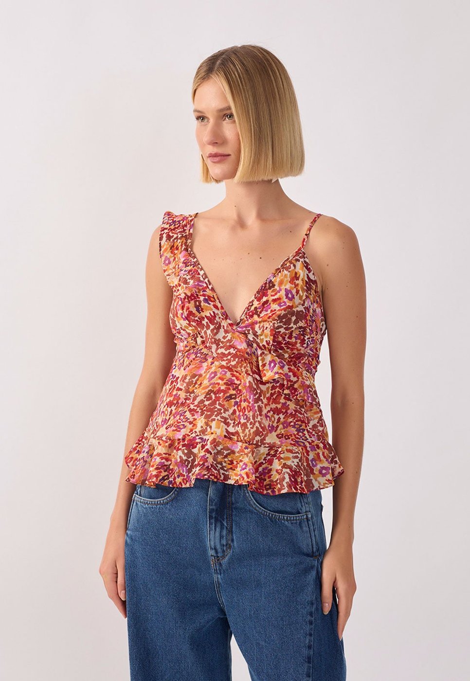 Imagem principal Blusa Feminina Dress To Estampa Babados Terracota marrom Dress to marrom