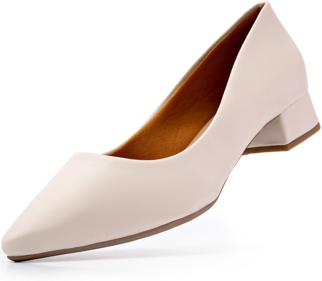 Sapato Feminino Lumiss Scarpin Salto Baixo Bico Fino Elegante Off White