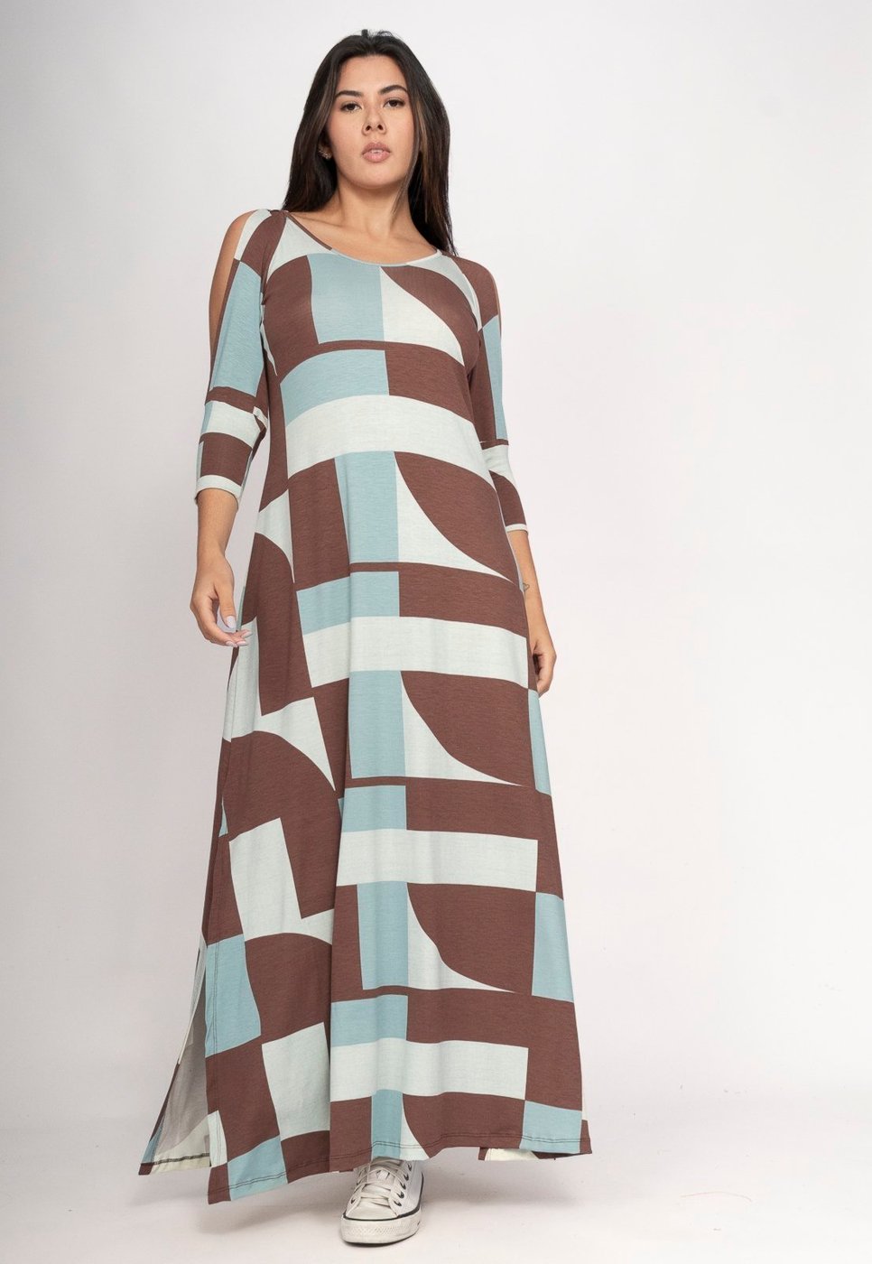 Vestido CabanaFree Boyrá Longo Malha Detalhe na Manga Santa Rosa do Tocantins