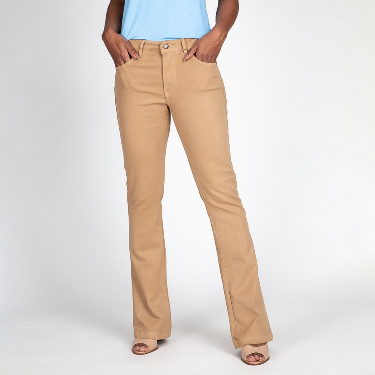 Calça Jeans Color Flare Bootcut Caqui Chique