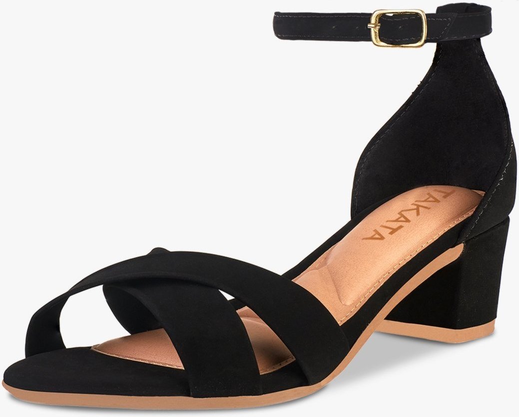 Sandália Feminina Salto Bloco Grosso Quadrado Baixo Tira Cruzada Nobuck