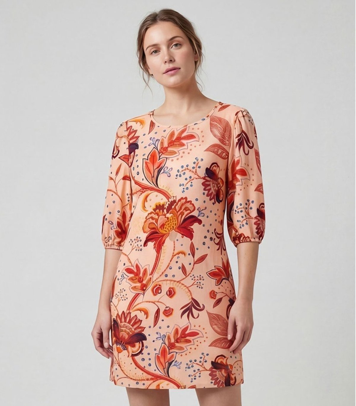 Vestido Midi Com Manga Flare 3/4 Infinita Cor