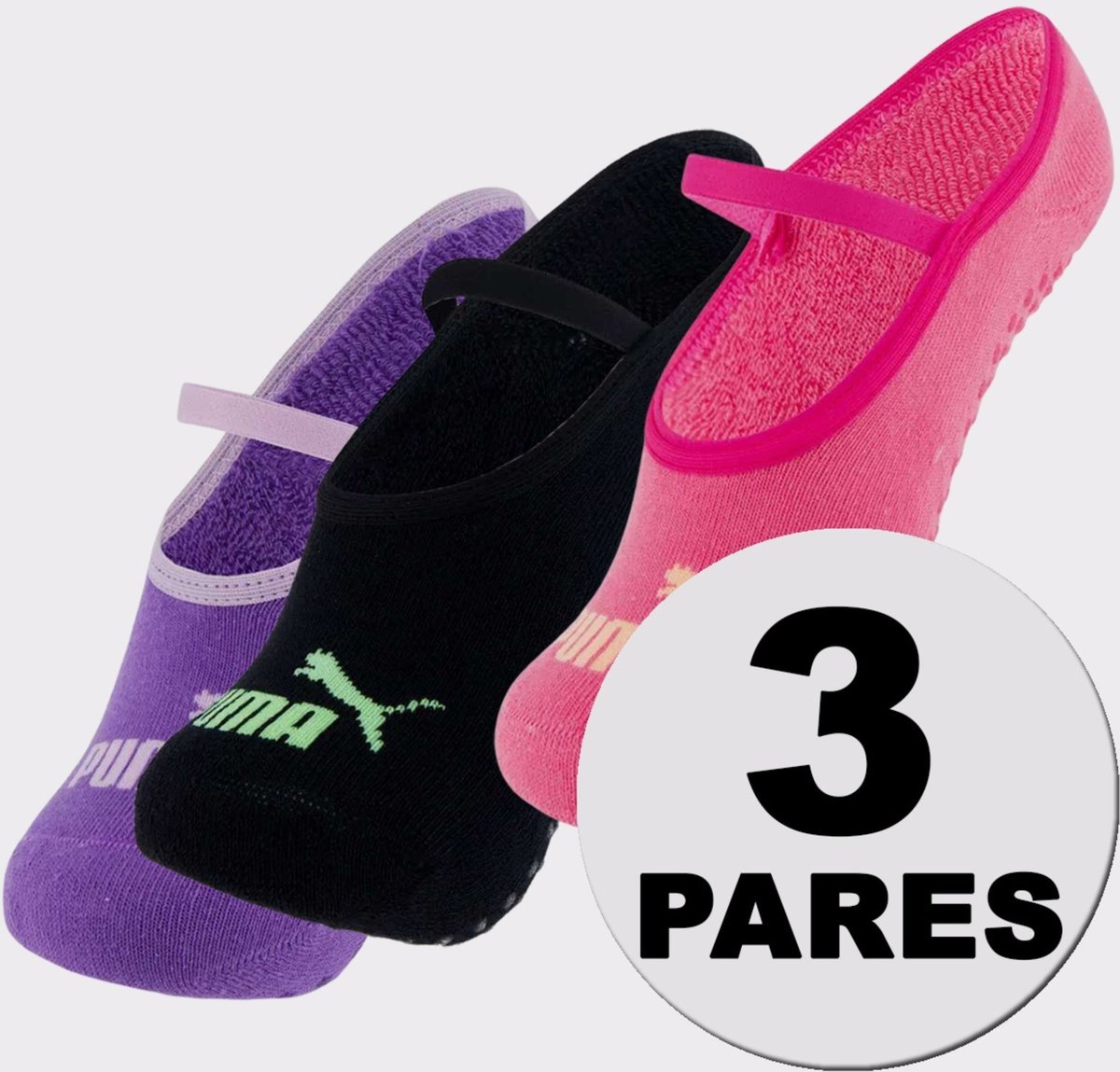 Kit Meia Puma Pilates Feminina 3 pares Roxa e Preta e