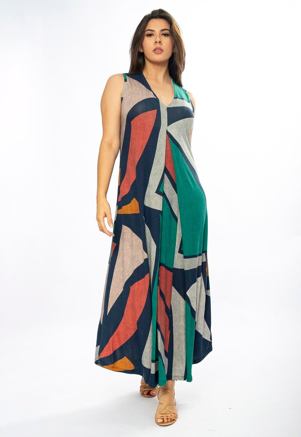 Vestido Longo Amazônia Vital Acará Malha Estampa Geometrias do Tempo