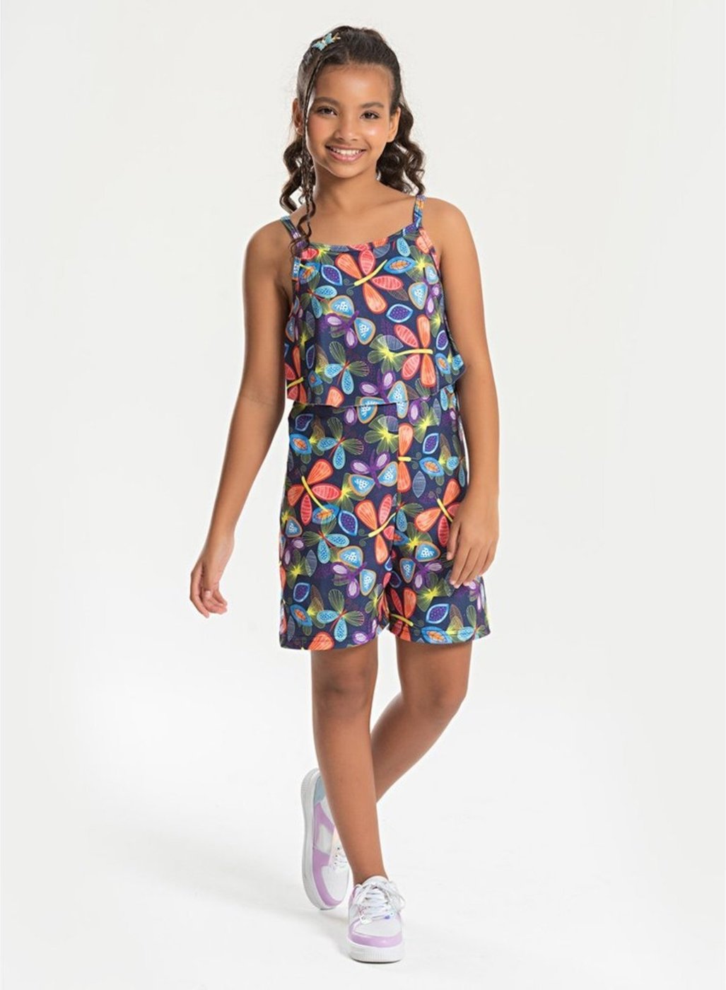 Imagem principal Infantil - Macaquinho Alcinha Verão Menina Marinho Com Babado Borboletas Molekada azul Molekada azul