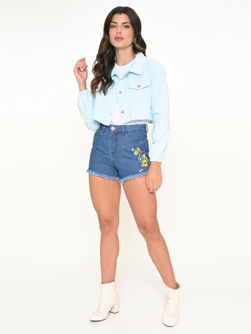 Jaqueta Feminina Sarja Sky Cropped