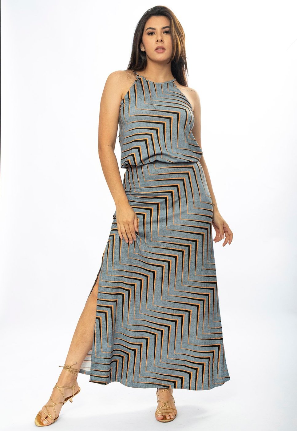 Vestido Longo Cabanafree Malha Trapézio com Elástico na Cintura Murici