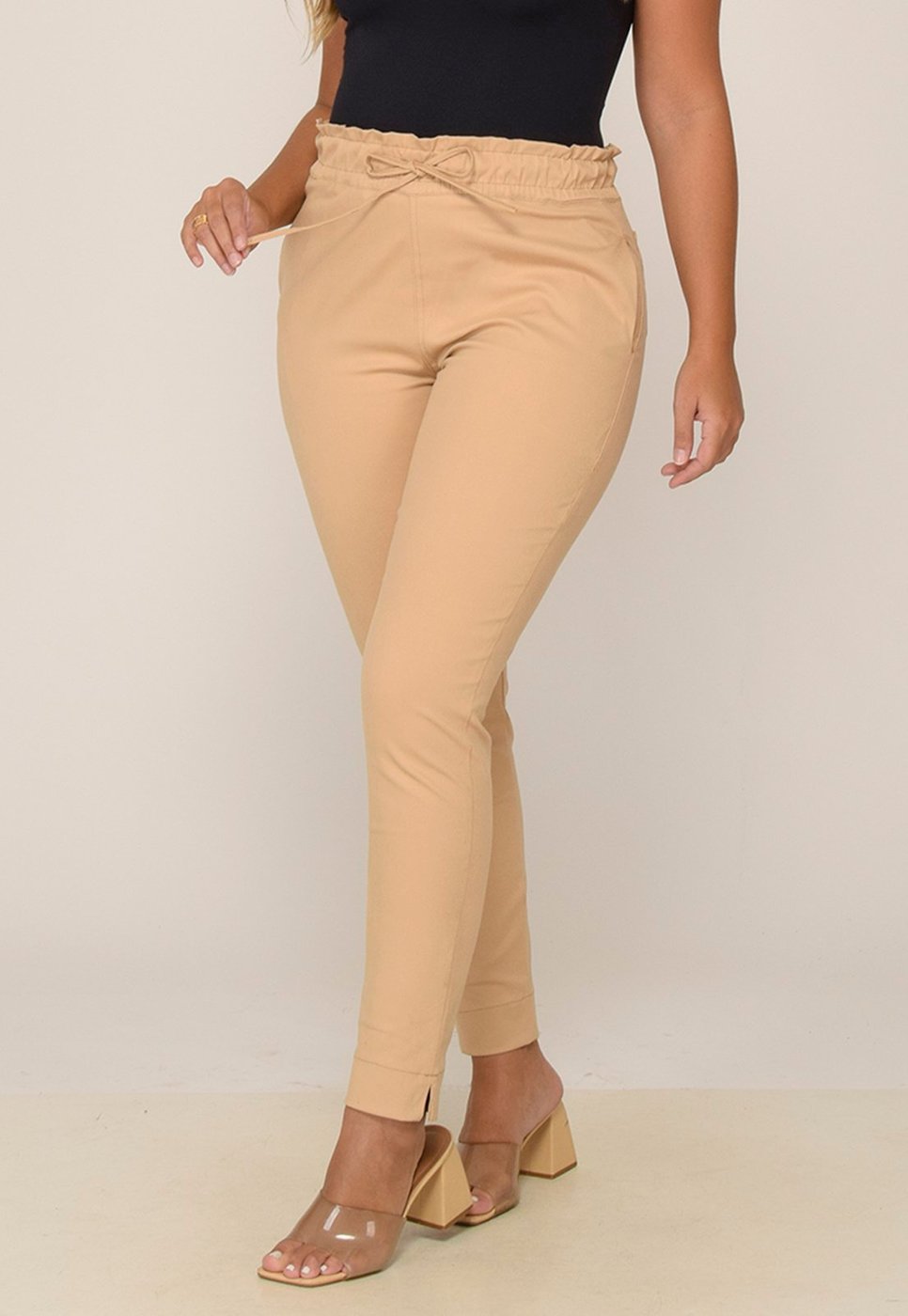 Calça Feminina em Sarja Elastano Cintura Alta Cós Elastico 7937