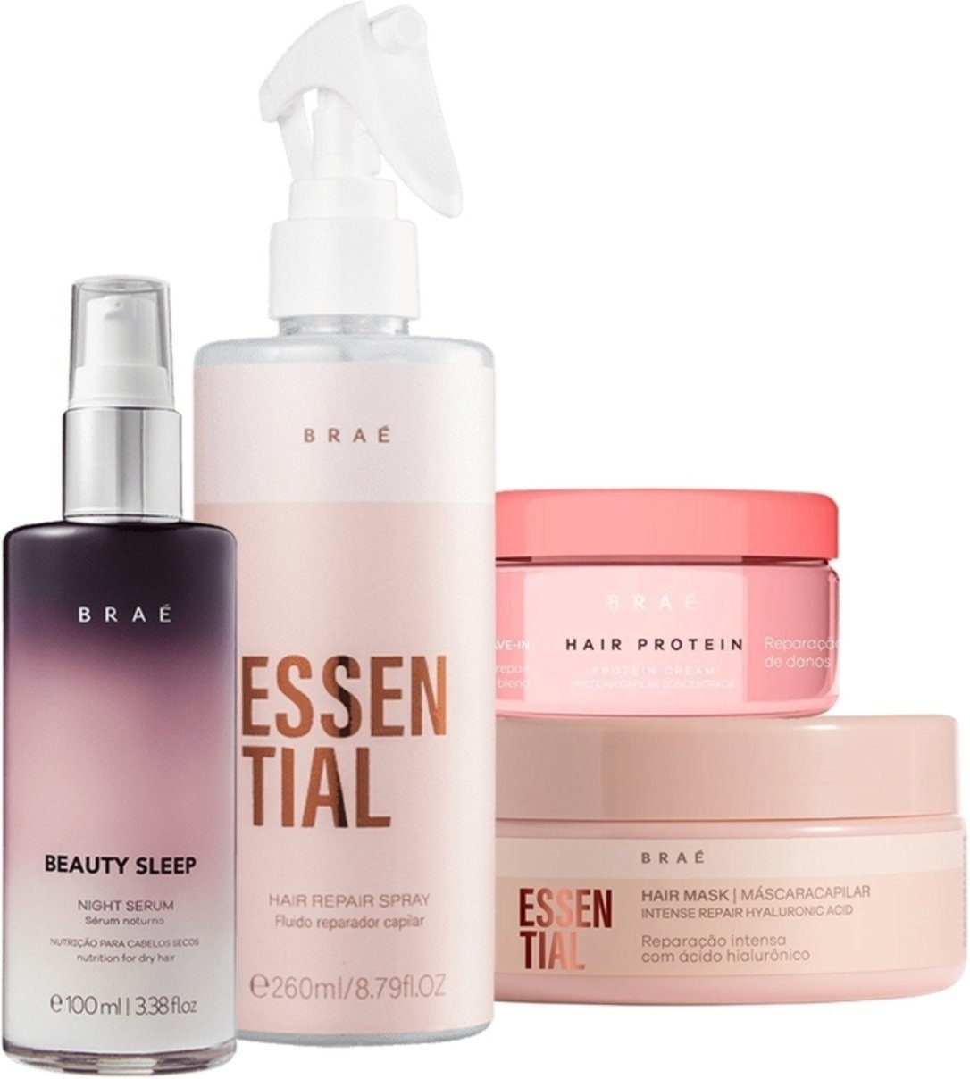 Imagem principal Kit Braé Hair Proteín Essential Hair Spray Máscara e Beauty Sleep (4 produtos) multicolorido BRAÉ multicolorido