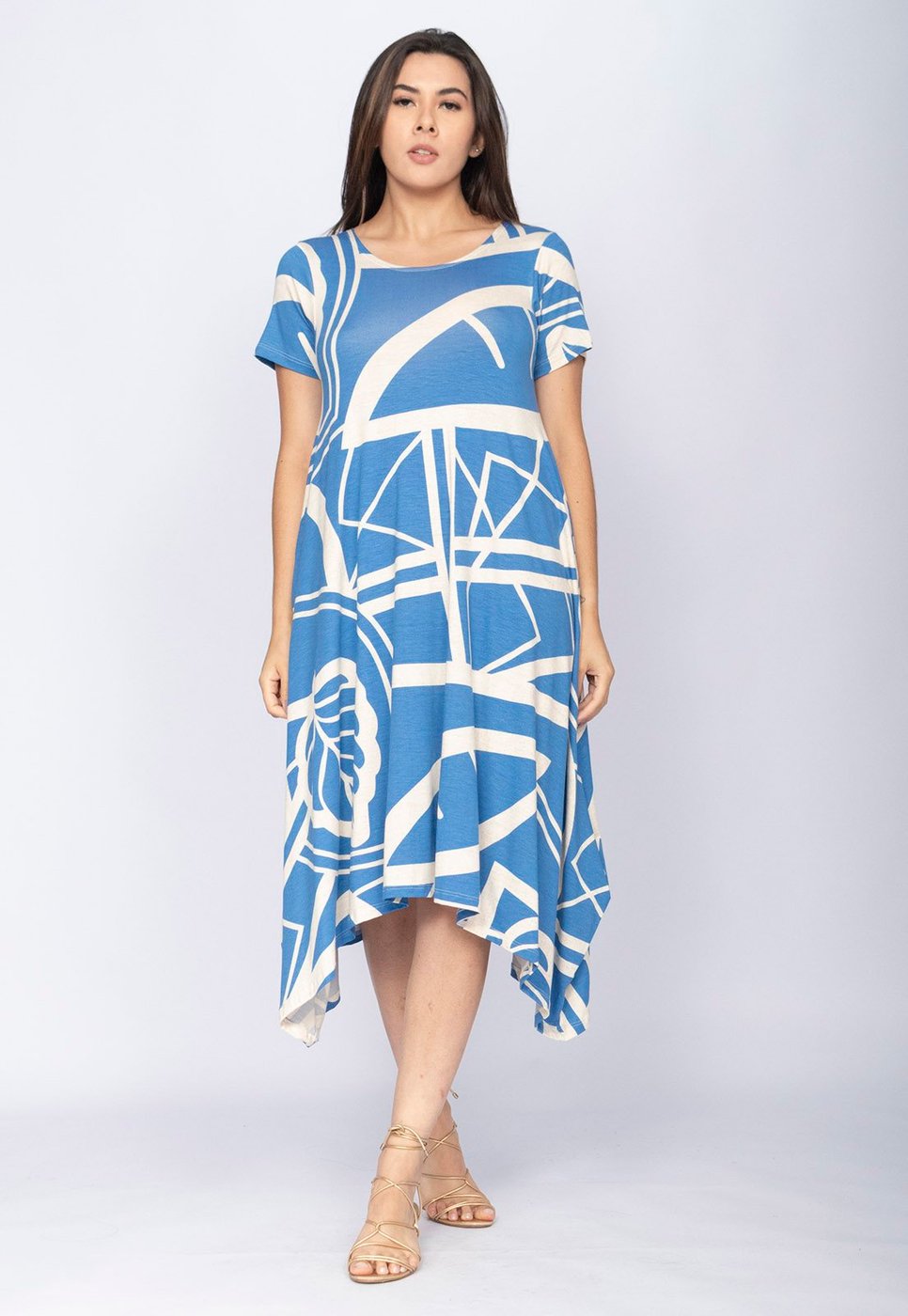 Vestido CabanaFree Saruel Malha Manga Curta Estampa Lagoa Botânica