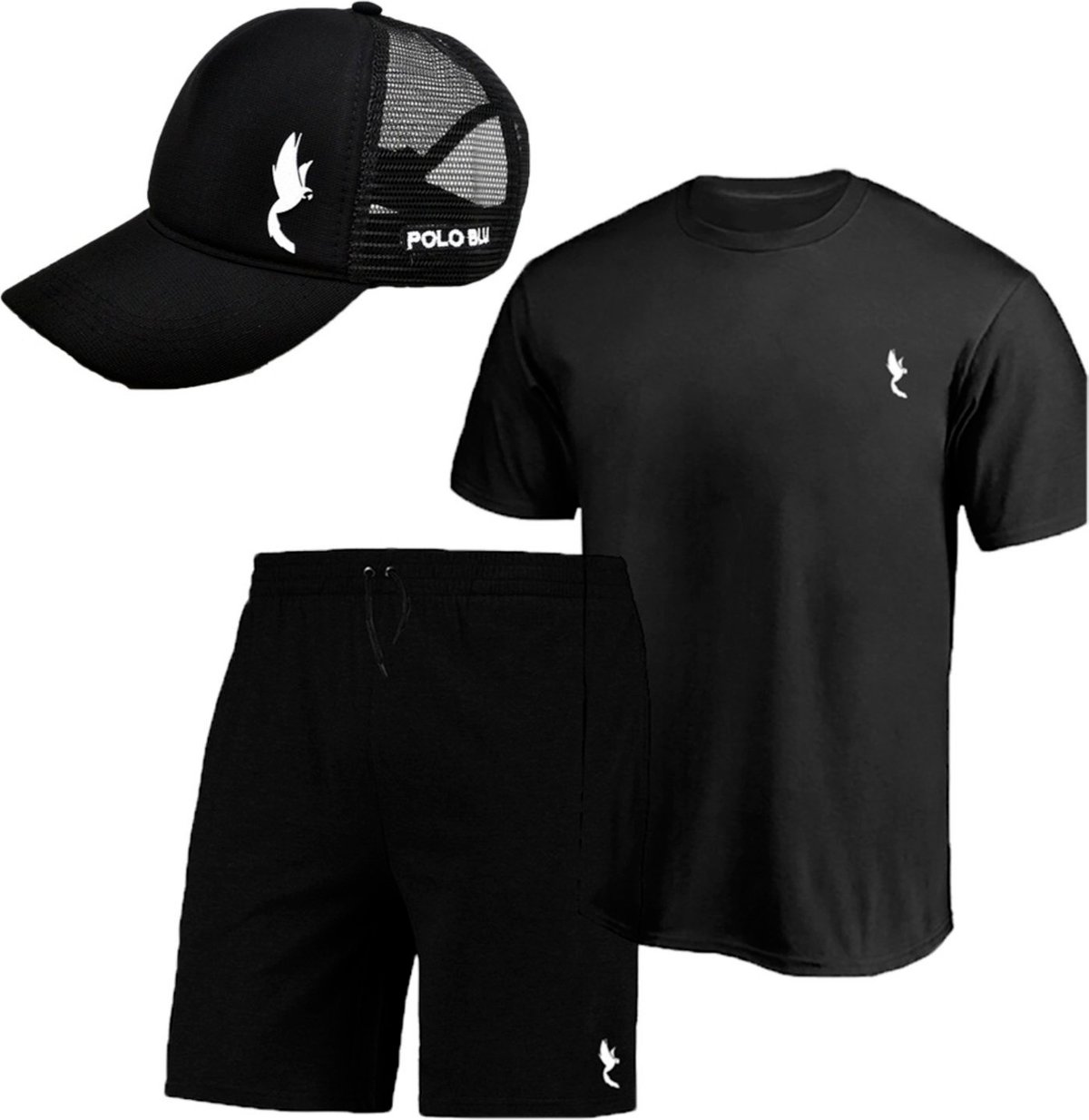 Imagem principal Conjunto Camiseta e Bermuda Confortável Leve com Boné P ao GG Polo Blu preto Polo Blu preto