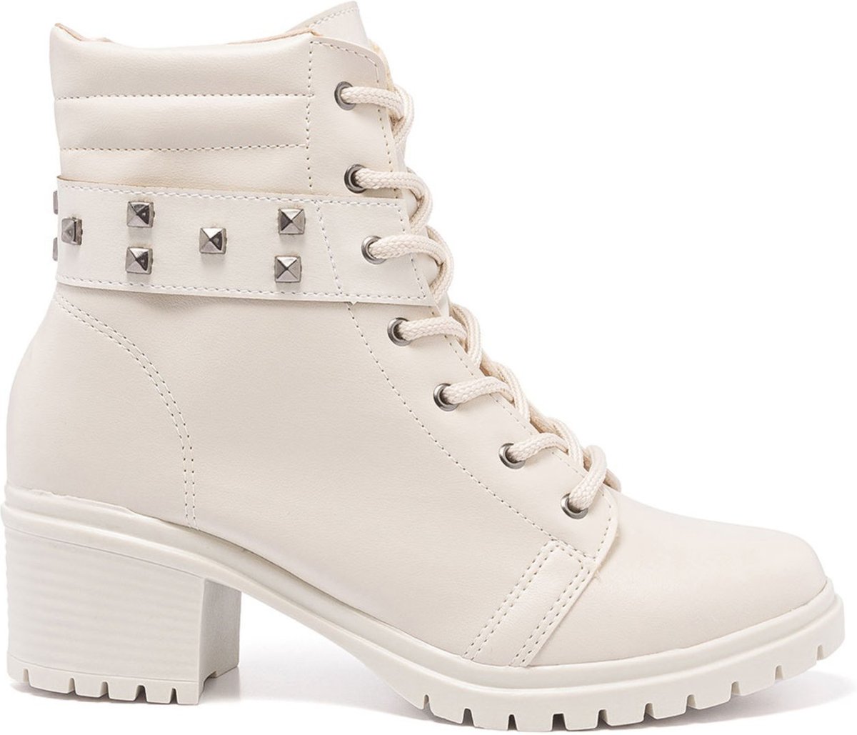 Coturno Feminino Stessy Shoes Bota Cano Baixo Salto Tratorada Estilosa Off white