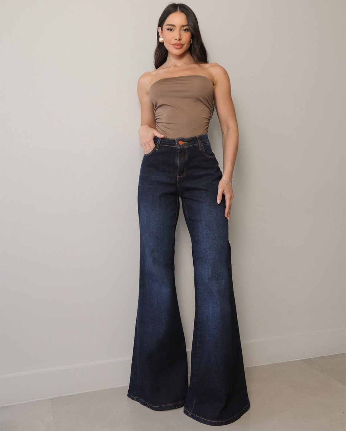 Calça Jeans Maxi Flare Feminina 25105 Amaciado