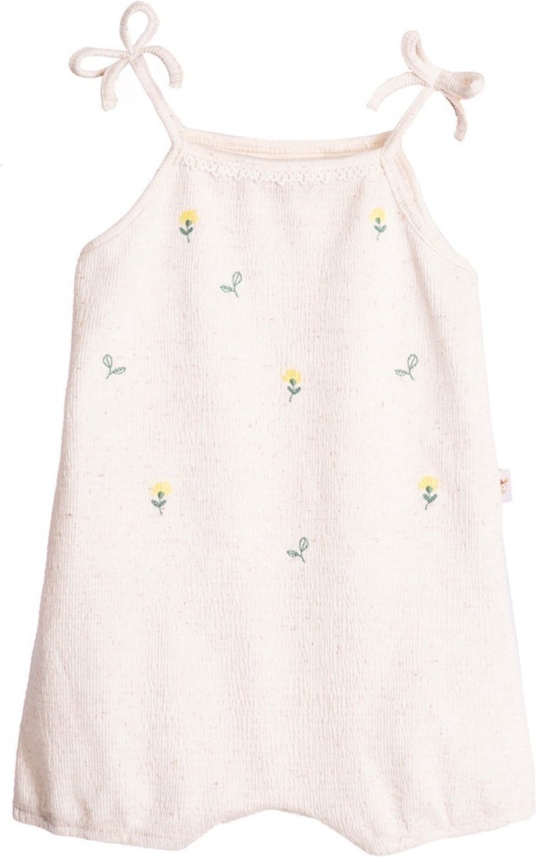 Infantil - Macacão sem manga linho com flores bordadas