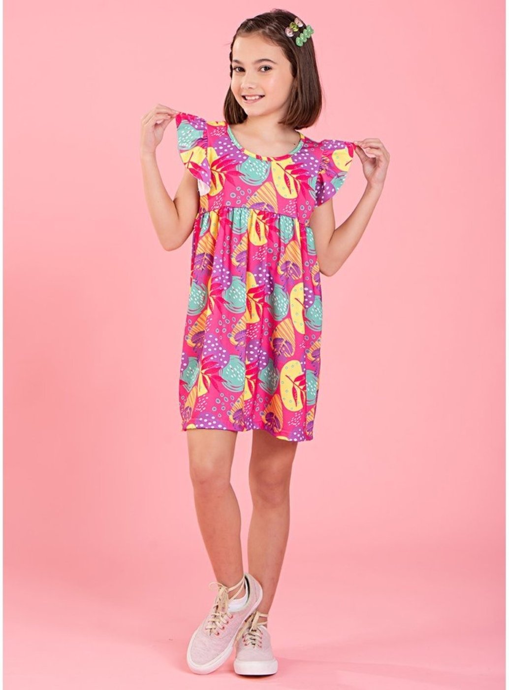 Imagem principal Infantil - Vestido Menina Poema Com Manga Babado Folhas Encantadas Molekada rosa Molekada rosa