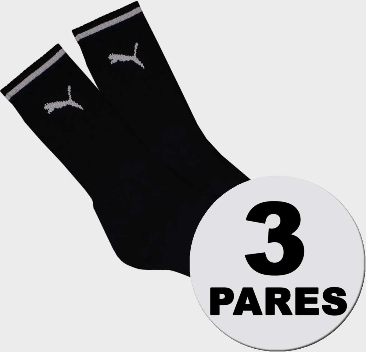 Kit Meia Puma Cano Longo 3 Pares Preta