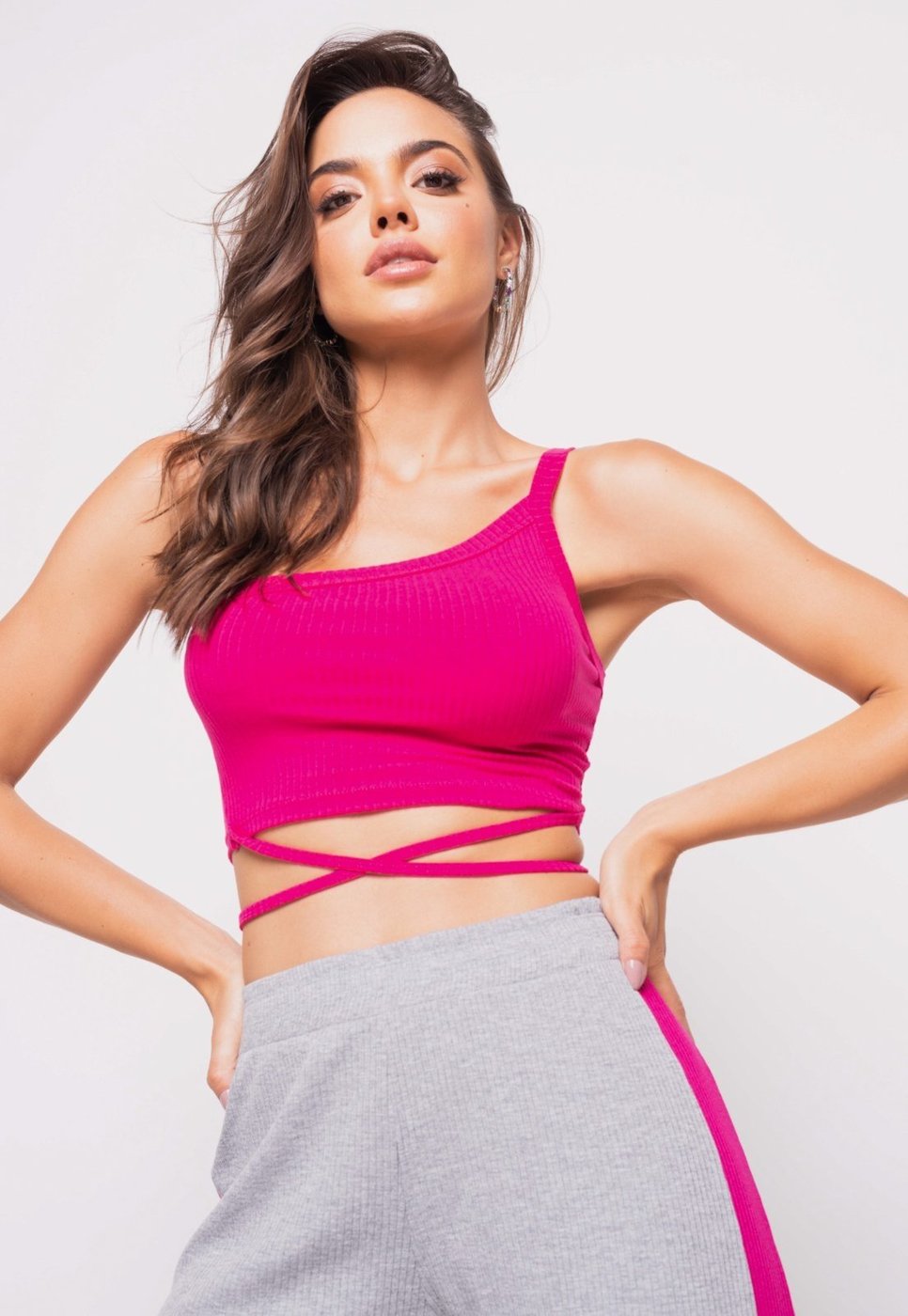 Imagem principal Cropped Salvatore Ombro Único Com Tiras Malha Canelada Pink Salvatore Fashion rosa pink Salvatore Fashion rosa pink