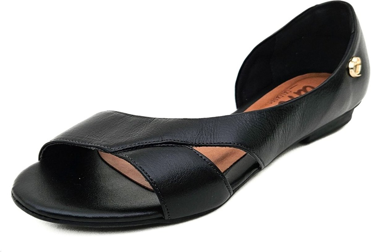 Sandália Rasteira em Couro Amo Calçados Moema Preta