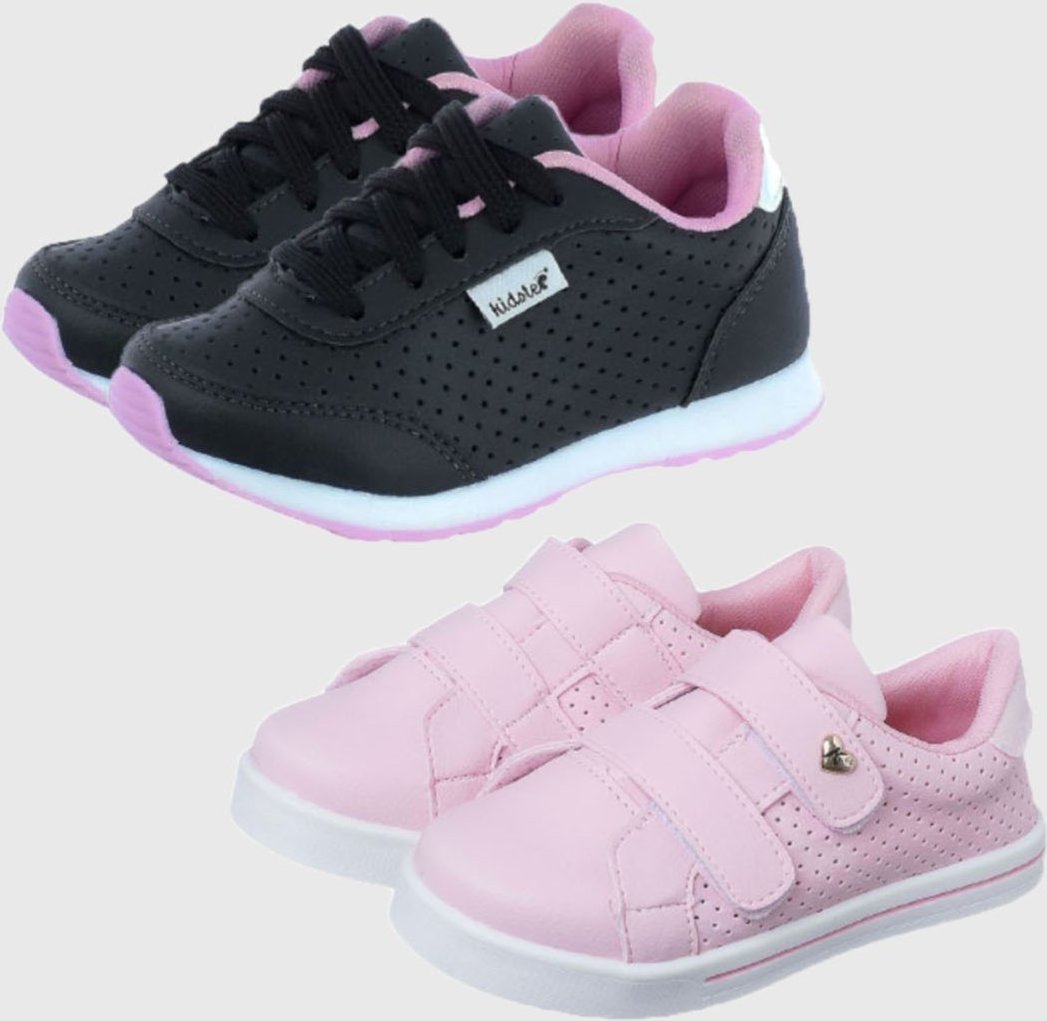 Infantil - Kit 2 Pares de Tênis Feminino Escolar Jogging e Casual Rosa tep