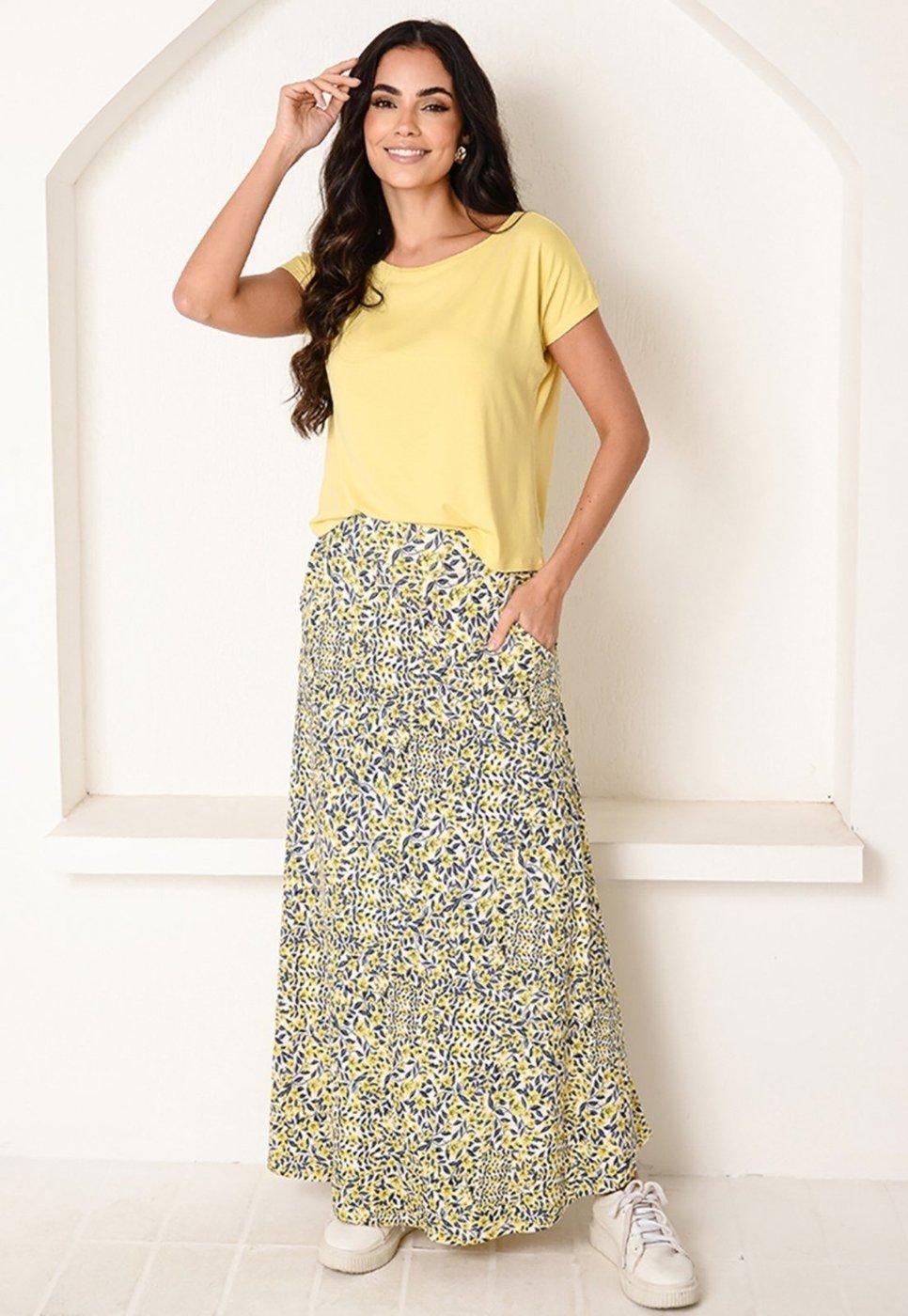 Saia Longa Assimétrica Com Bolsos B’Bonnie Úrsula