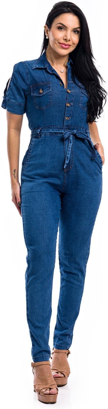 Imagem principal Macacão Jeans Restrito Jeans Com Mangas e Elastano azul Restrito Jeans azul