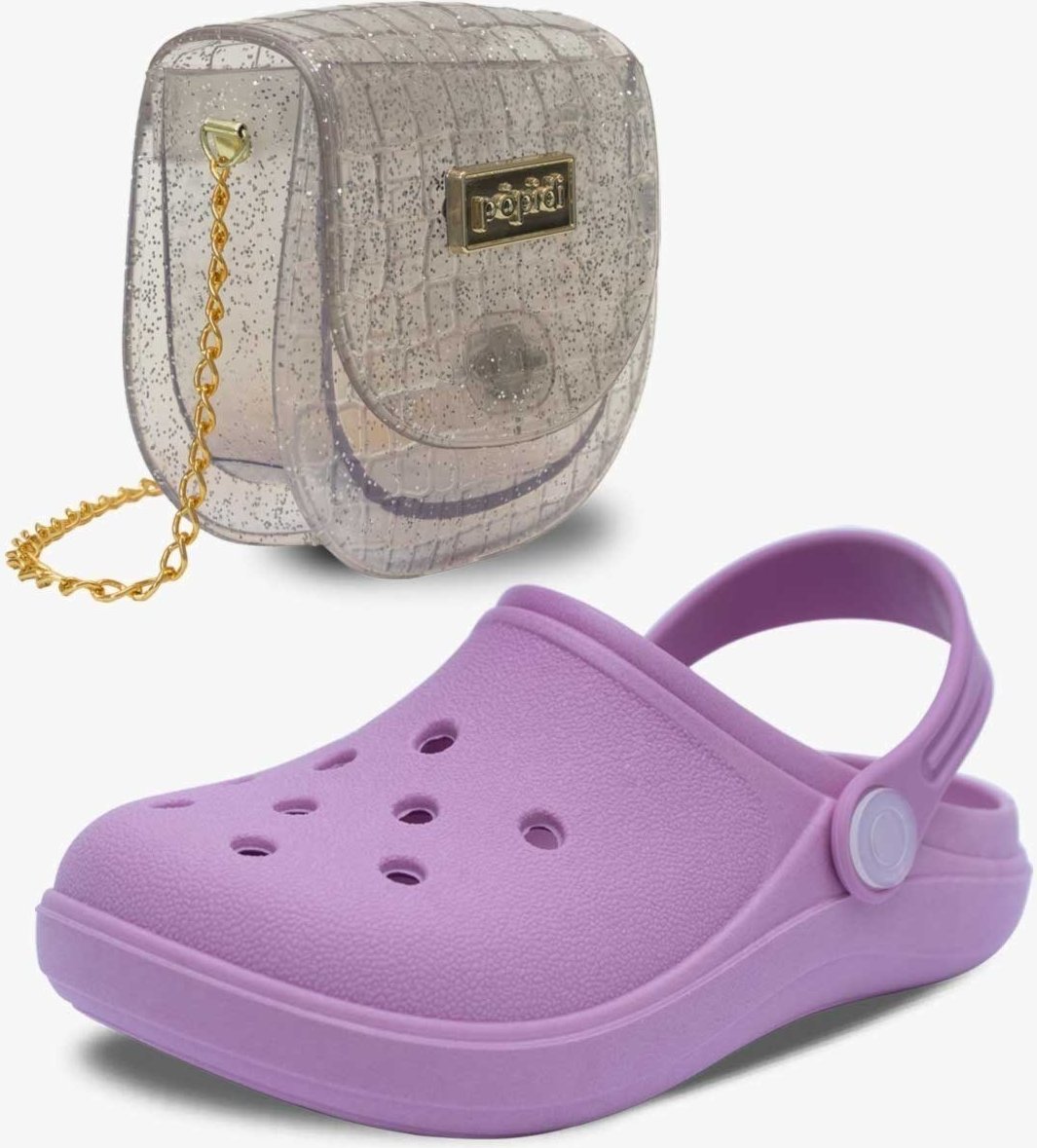 Imagem principal Infantil - Kit Bolsa e Sandalia Babuche Chinelo Pópidi Menina Lilas e Glitter lilás/prata Pópidí lilás/prata