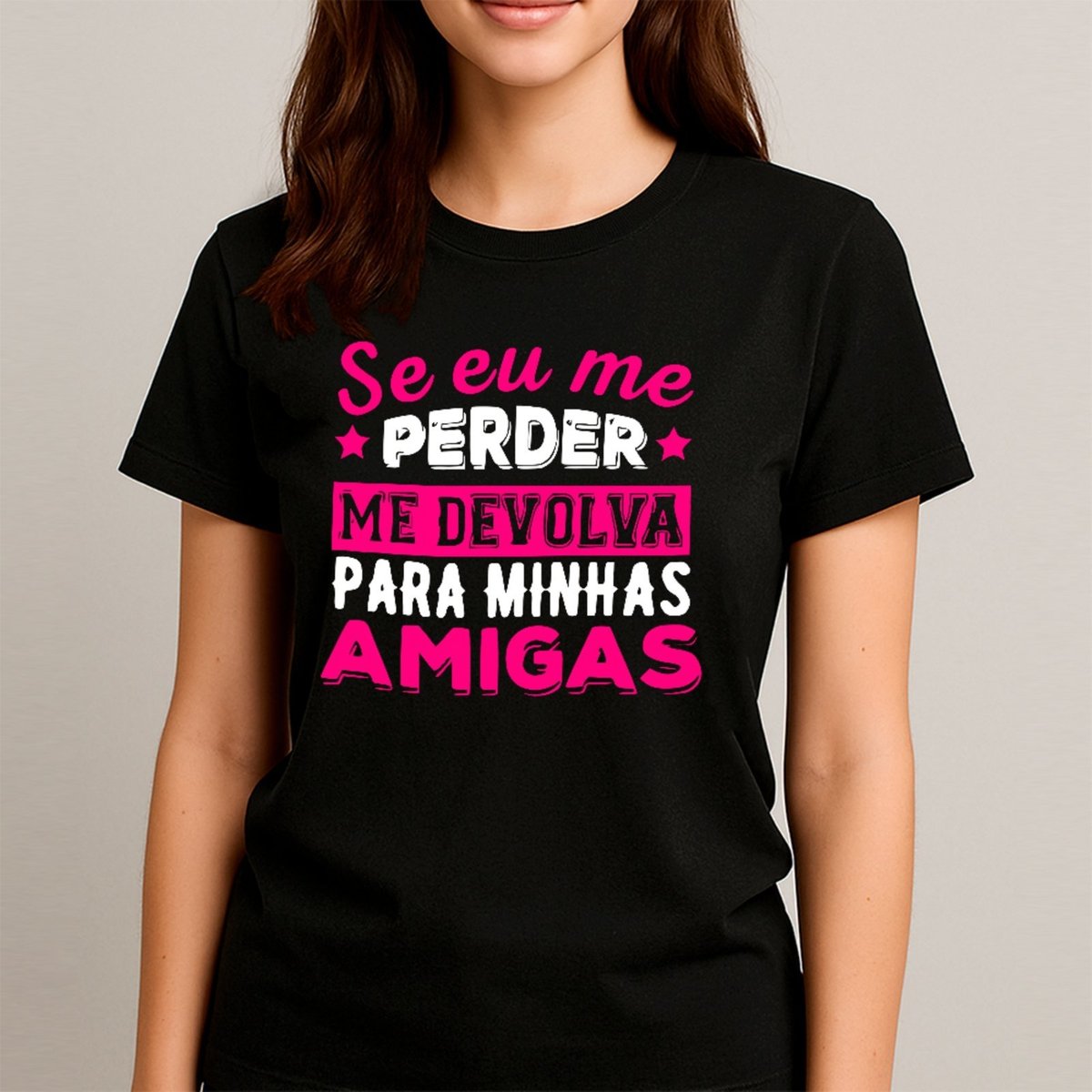 Imagem principal Camiseta Ousy Básica Frase Se Eu Me Perder Carnaval Amigas Bloquinho Feminina rosa ousy rosa