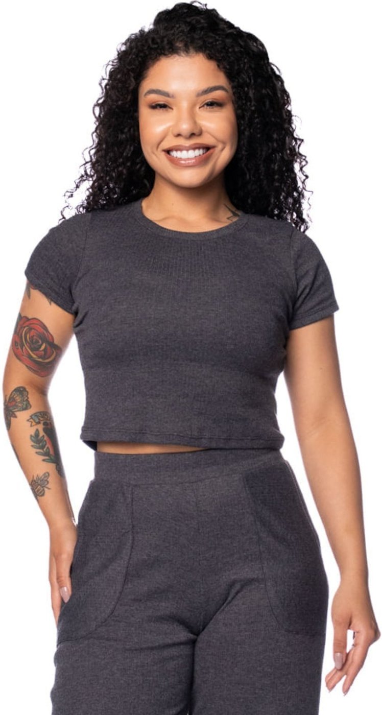 Imagem principal Blusa Feminina Habana Canelada Manga Curta cinza Habana cinza