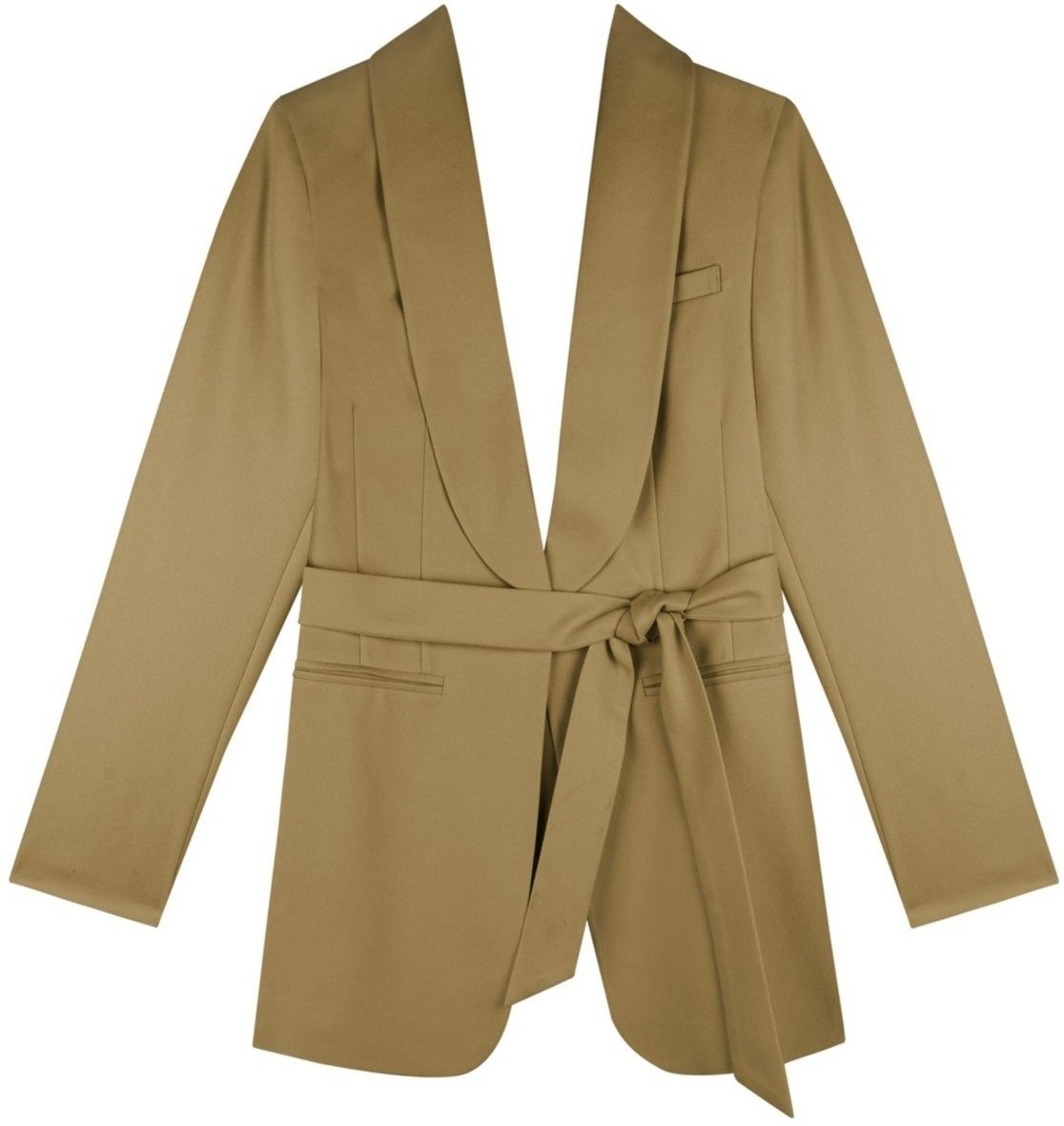 Blazer Alfaiataria Alongado Com Lapelas E Faixa Ajustável
