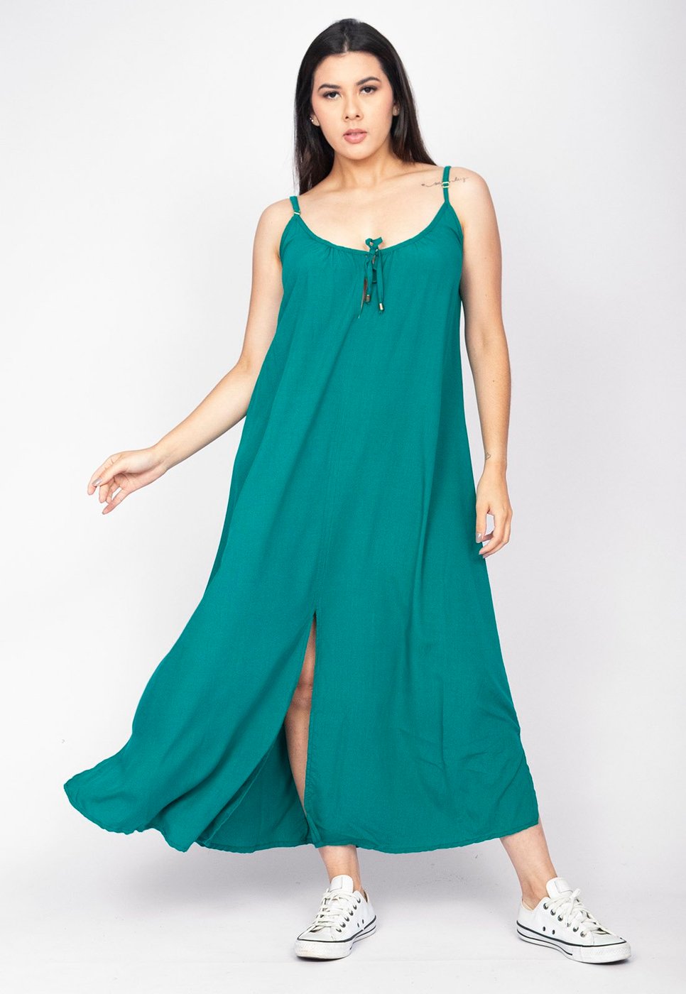 Vestido Longo Cabanafree Caçuá Viscose Alça Fina Verde