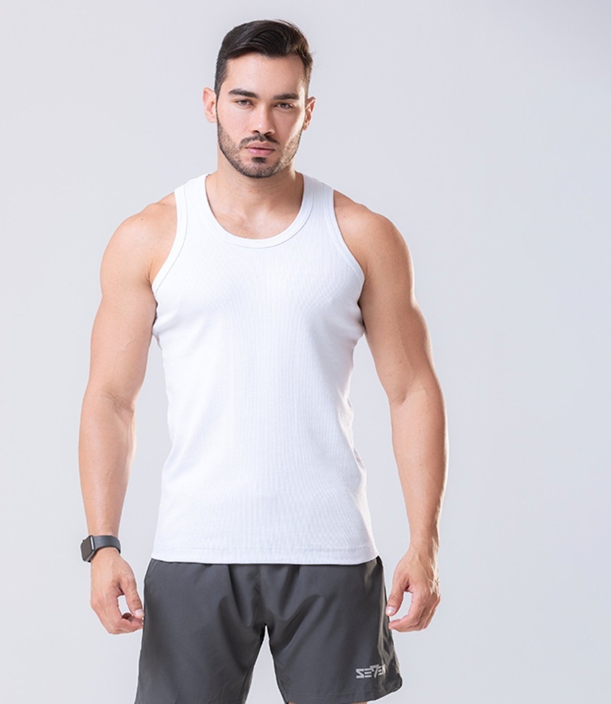 Regata Masculina Modelo Americano Fechado Canelada Algodão Branca