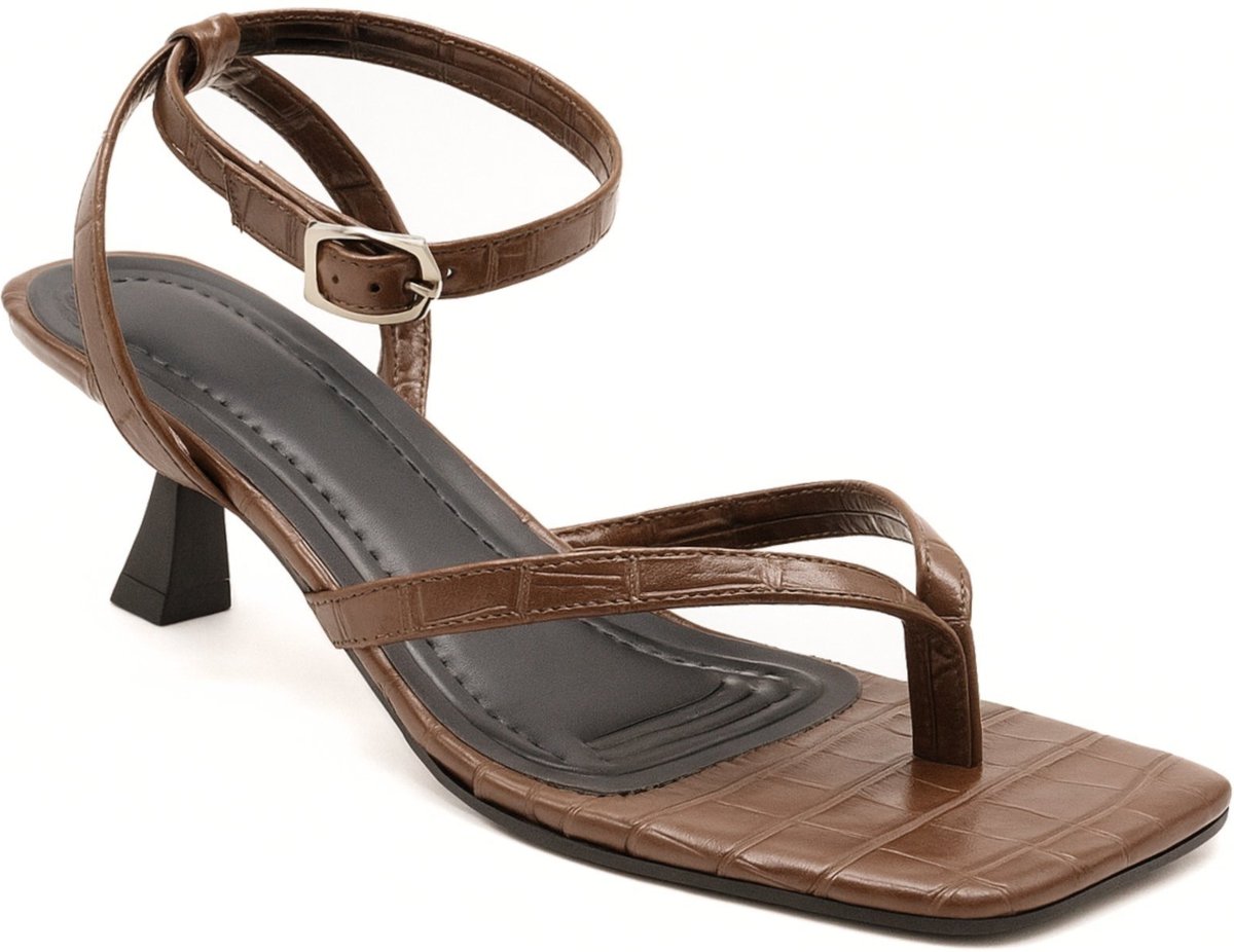 Sandáilia Feminina De Dedo Salto Baixo Fino 5412 Croco Cacau