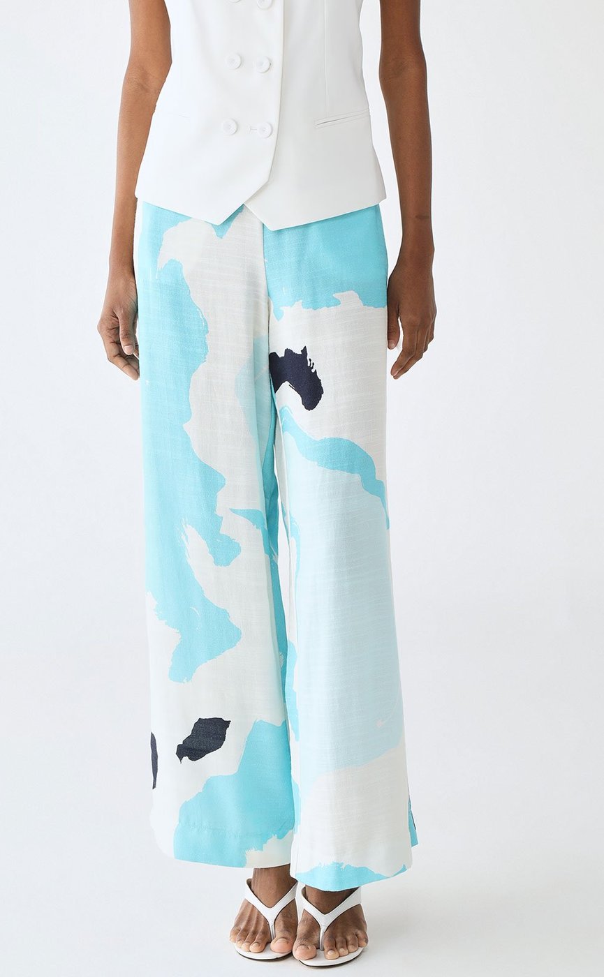 Calça Lança Perfume Wide Leg Estampada Branca