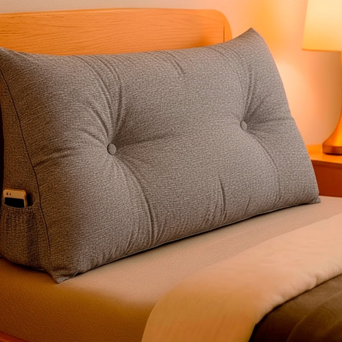 Imagem principal Almofada de Cabeceira Encosto Apoio para Lombar com Bolso Lateral 90x50x20cm BF Colchões cinza BF Colchoes cinza