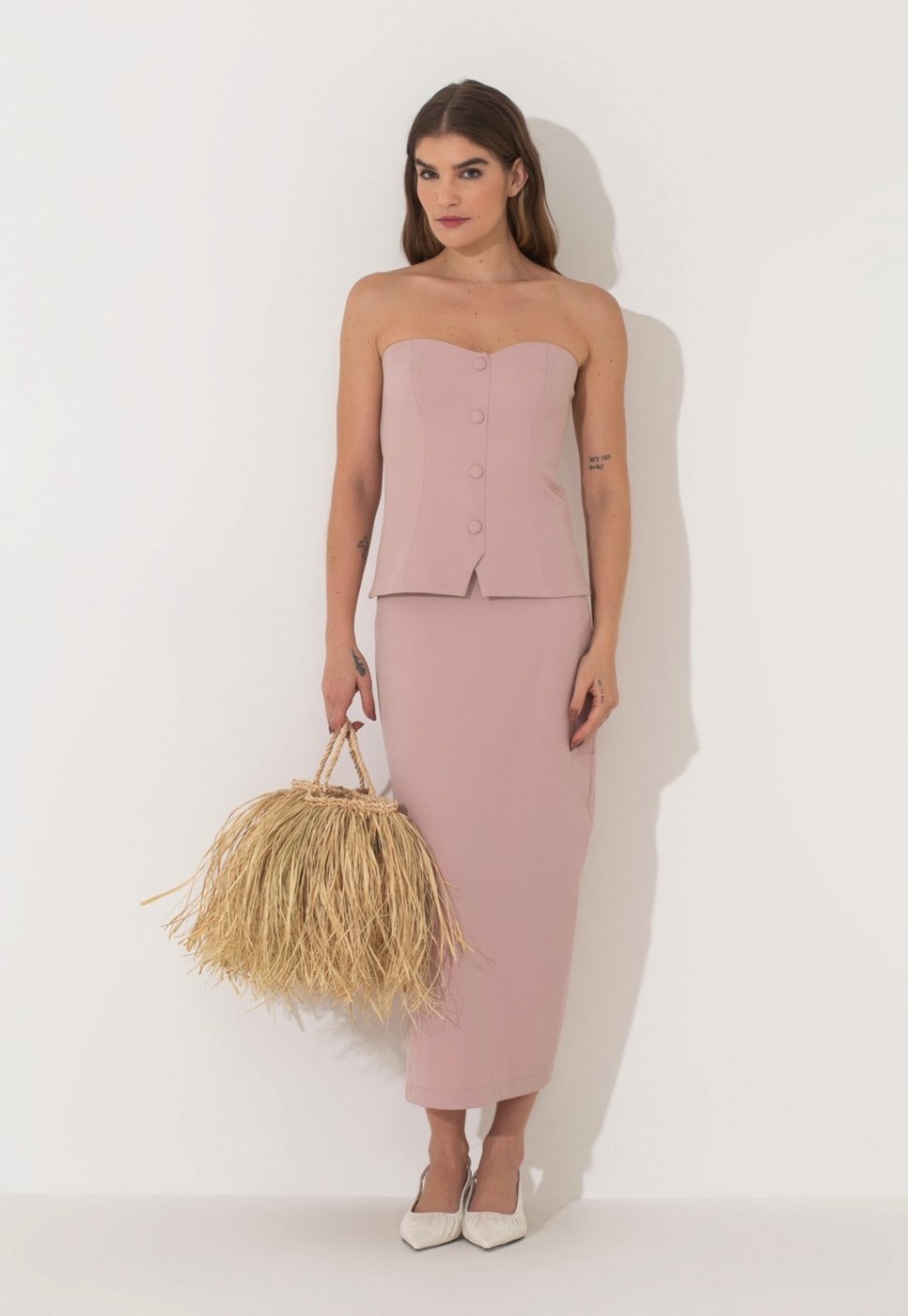 Saia Alfaiataria Traymon Com Fenda Rose Vintage