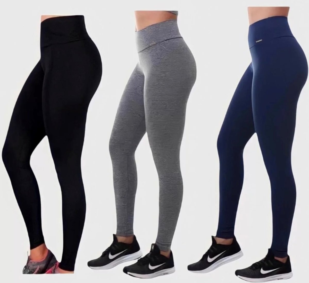 Imagem principal Kit Com 3 Calça Leggings D Bell Outlet Fashion Cós Alto Preto/Cinza/Azul preto azul D BELL OUTLET FASHION preto azul