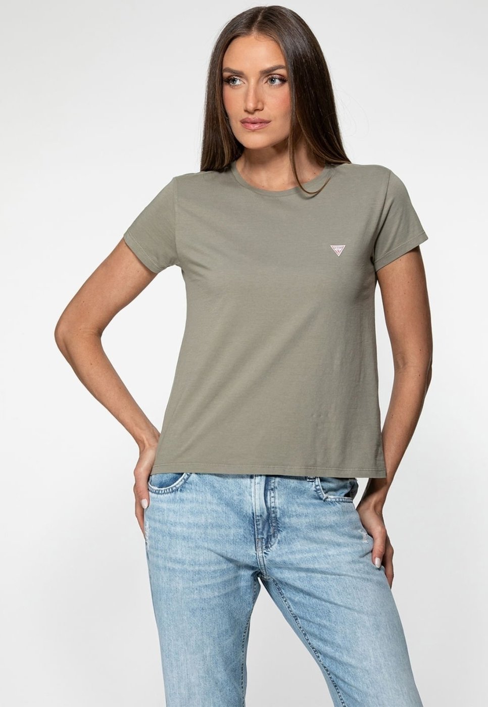Camiseta Etiqueta Guess Triangulo Musgo