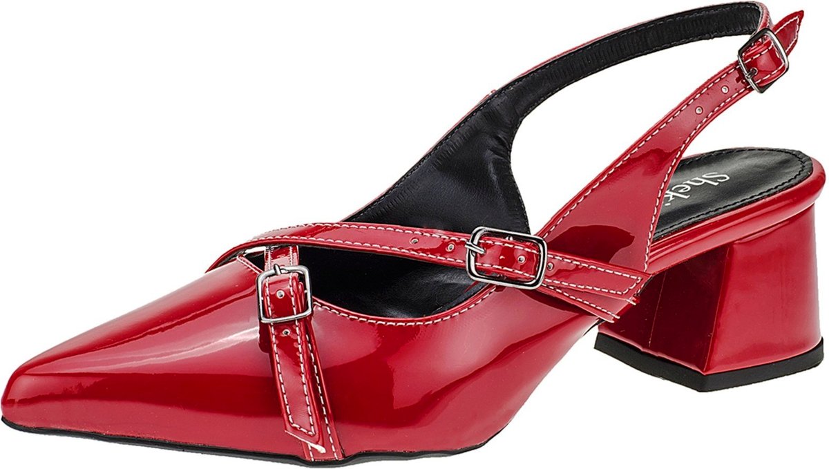 Imagem principal Scarpin Bico Fino Feminino Salto Baixo Slingback Shekinah Fivelas Confortável Lançamento Sensação vermelho Shekinah vermelho