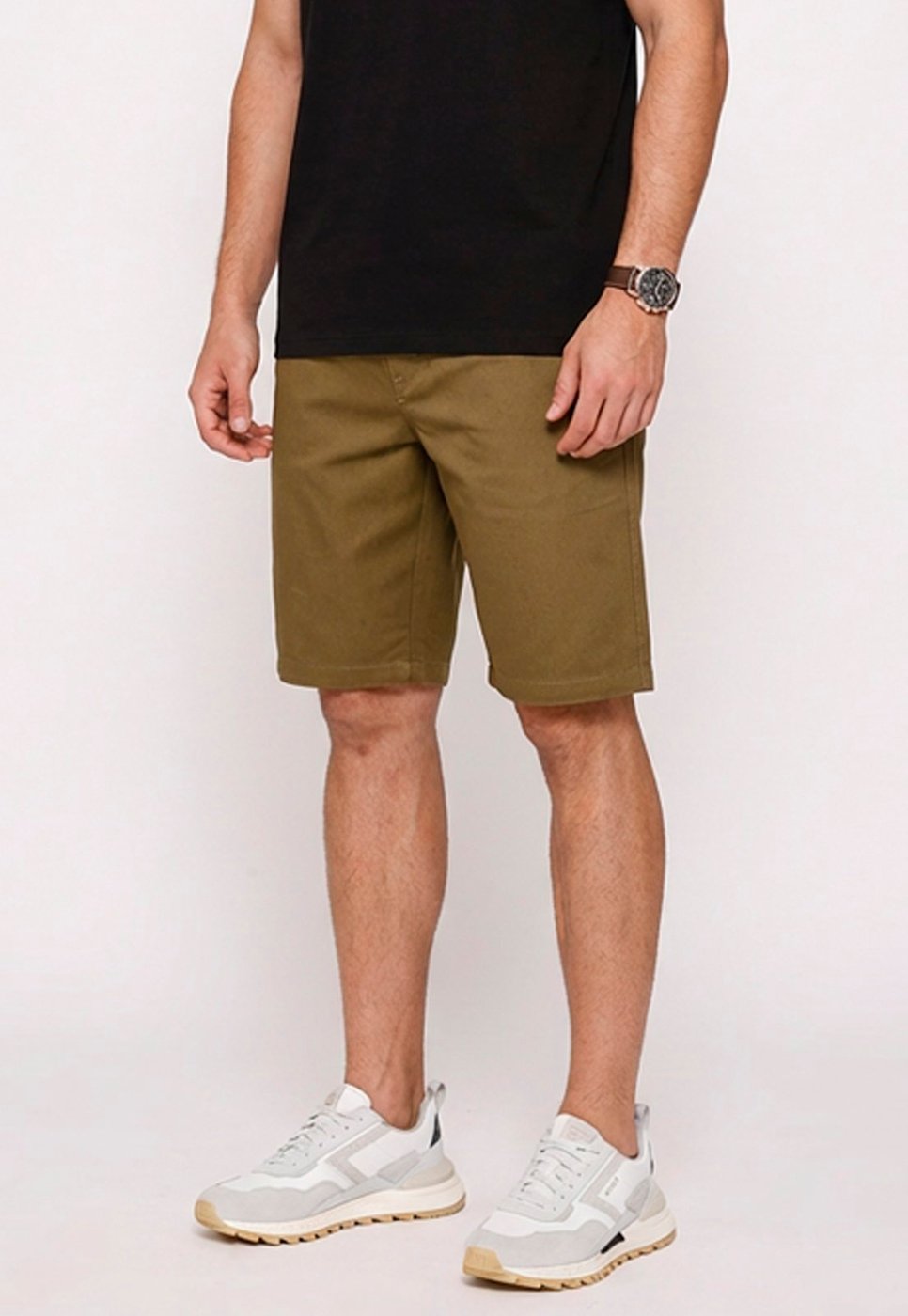 Imagem principal Bermuda Masculina Sarja Cós Elástico Casual Confortável Estilo Urbano Marrom Macaw bege Macaw bege